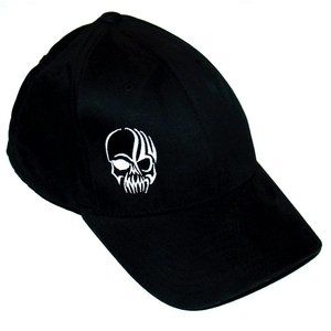 Black with White Skull Logo Flexfit Organic Cotton Baseball Cap  Size S-M